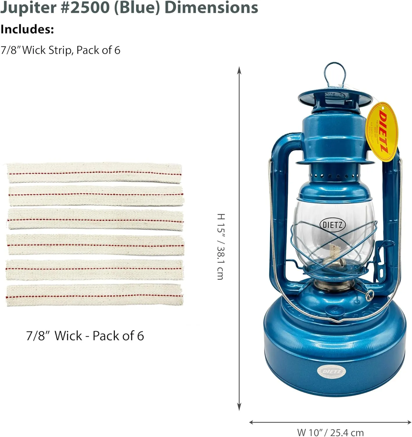 Light of Mine - Dietz #2500 Jupiter Blue Oil Lantern with 7/8" Replacement Wick Strips (#2500, Blue)