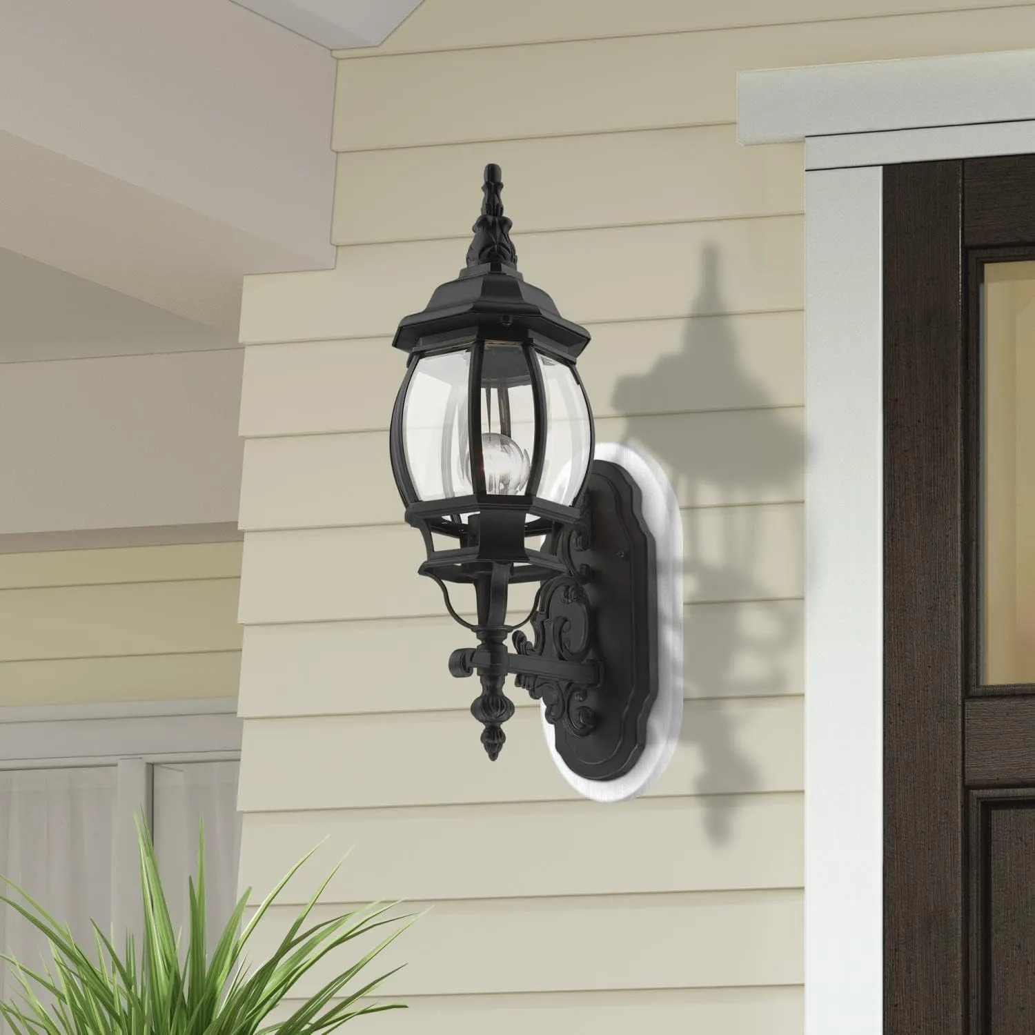 Livex Lighting 7520-04 Outdoor Wall Lantern with Clear Beveled Glass Shades, Black, 21" x 7" x 21"