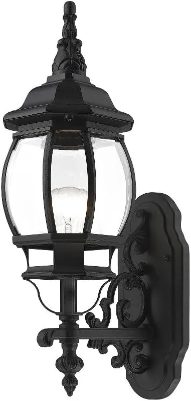 Livex Lighting 7520-13 Frontenac Traditional 1-Light Outdoor Wall Lantern with Clear Beveled Glass Shades, 21" x 7" x 21", White