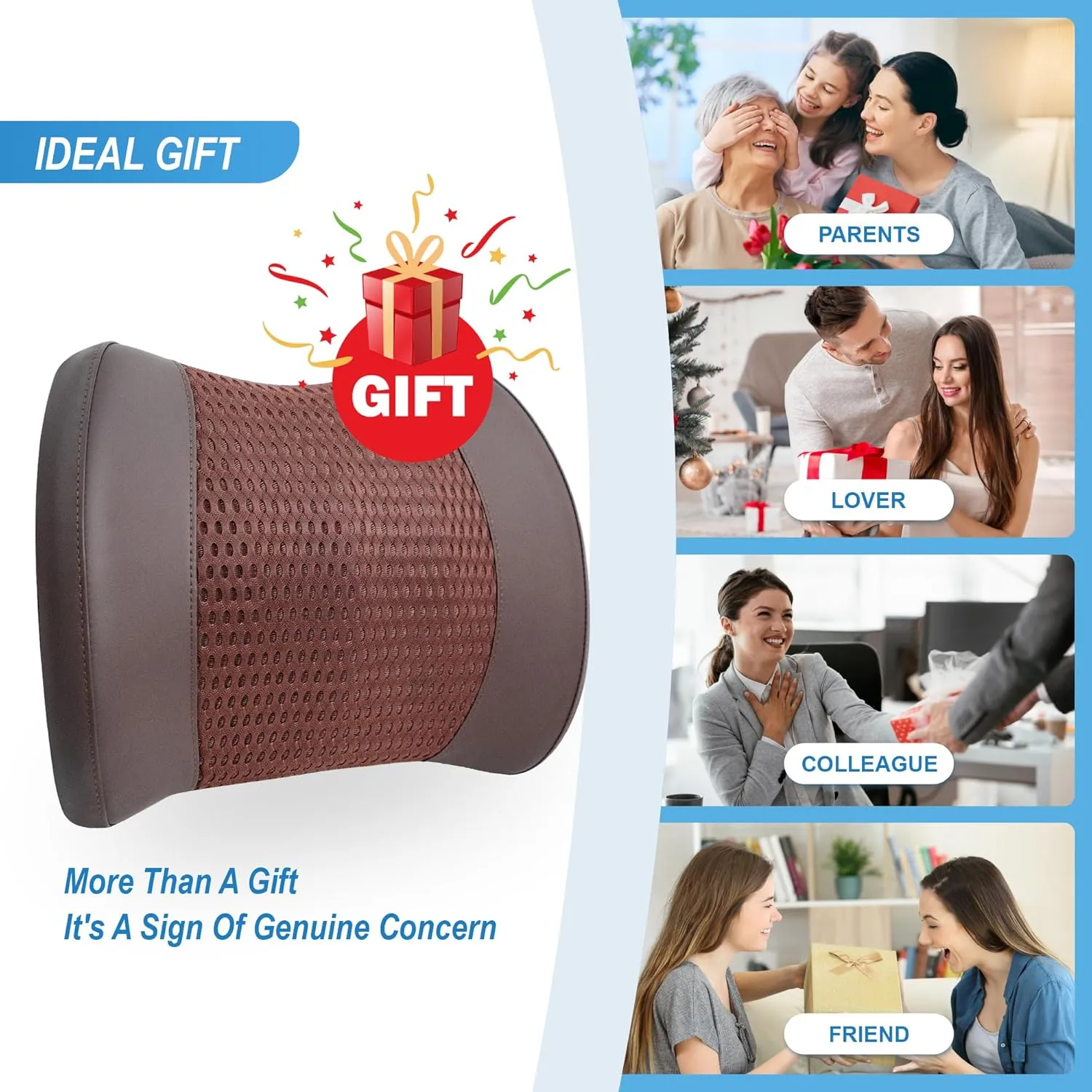 Lumbar Support Pillow for Car, Memory Foam Lumbar Pillow for Lower Back Pain Relief - Back Cushion for Driving, Chair Support for Car-Office Chair, Wheelchair - 4D Mesh Brown
