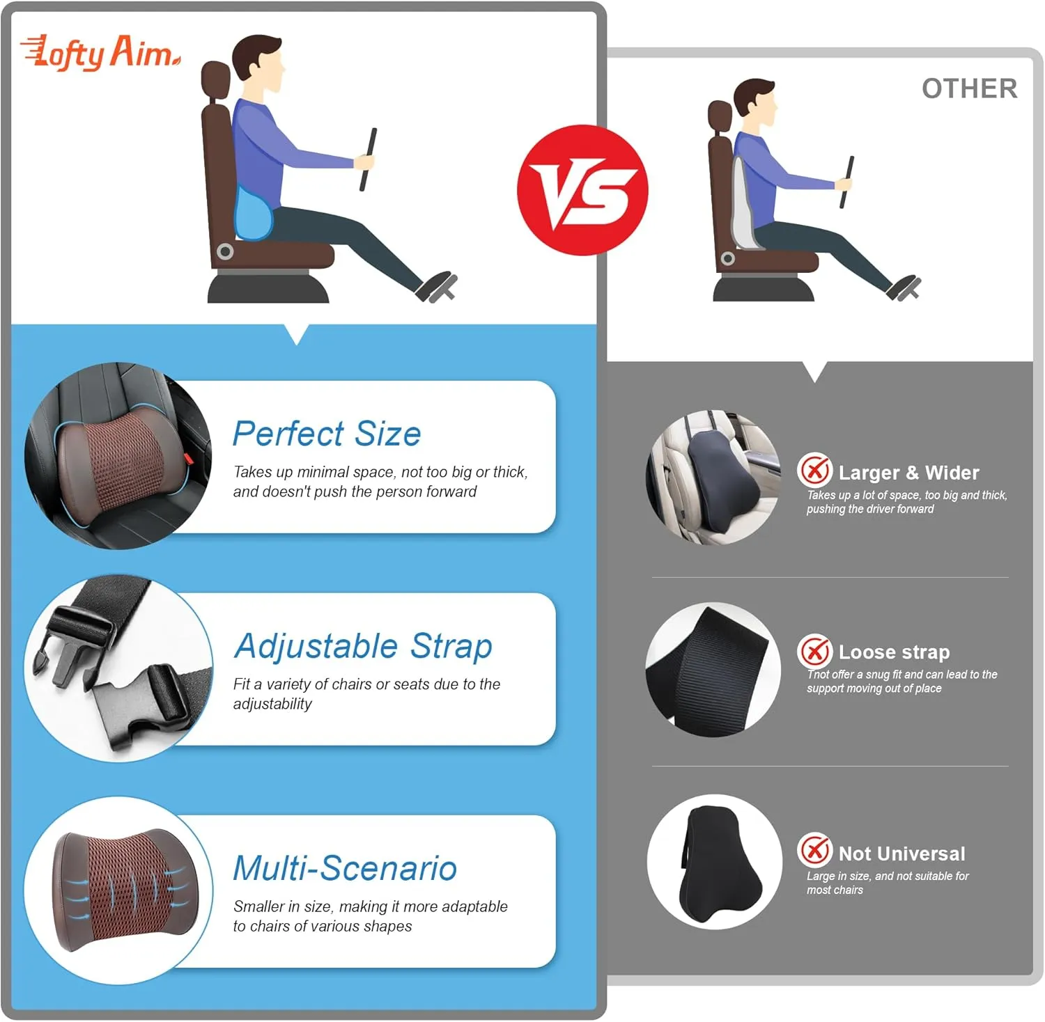 Lumbar Support Pillow for Car, Memory Foam Lumbar Pillow for Lower Back Pain Relief - Back Cushion for Driving, Chair Support for Car-Office Chair, Wheelchair - 4D Mesh Brown
