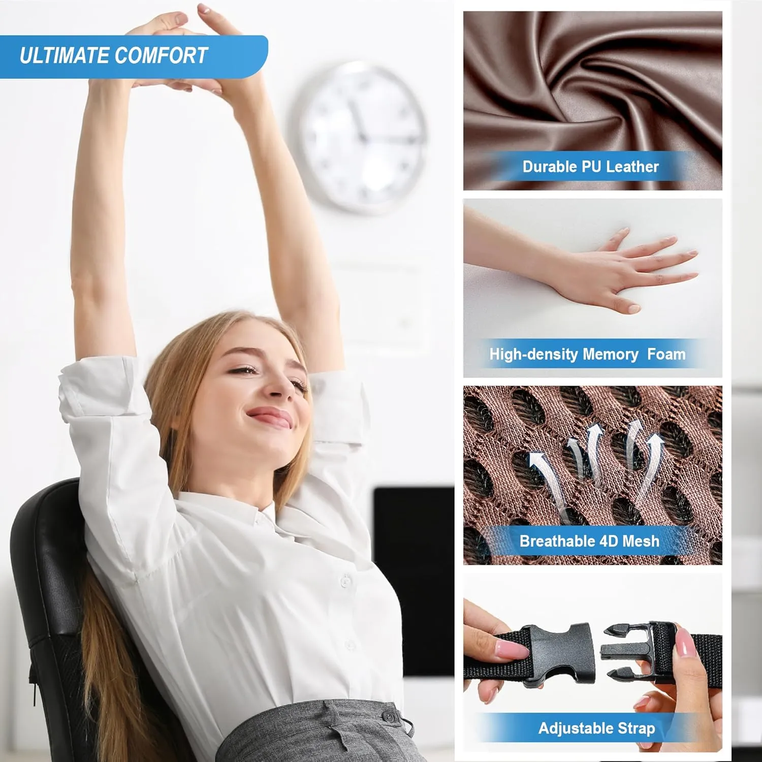 Lumbar Support Pillow for Car, Memory Foam Lumbar Pillow for Lower Back Pain Relief - Back Cushion for Driving, Chair Support for Car-Office Chair, Wheelchair - 4D Mesh Brown