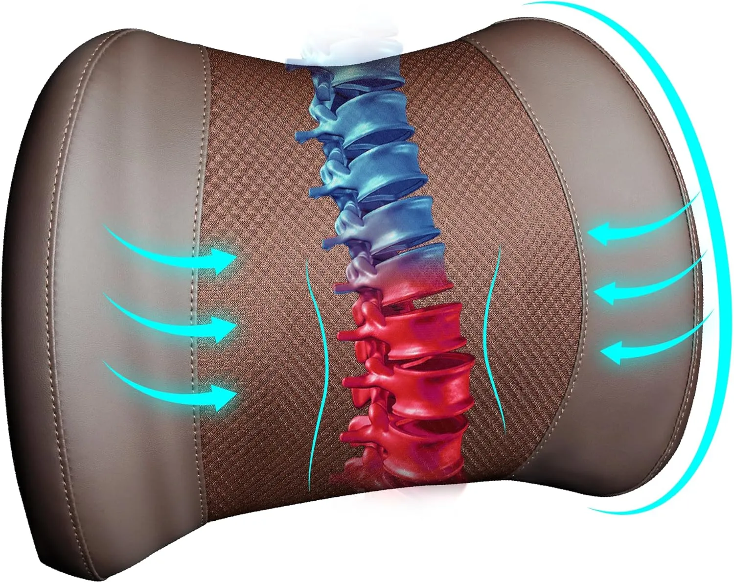 Lumbar Support Pillow for Car, Memory Foam Lumbar Pillow for Lower Back Pain Relief - Back Cushion for Driving, Chair Support for Car-Office Chair, Wheelchair - Brown