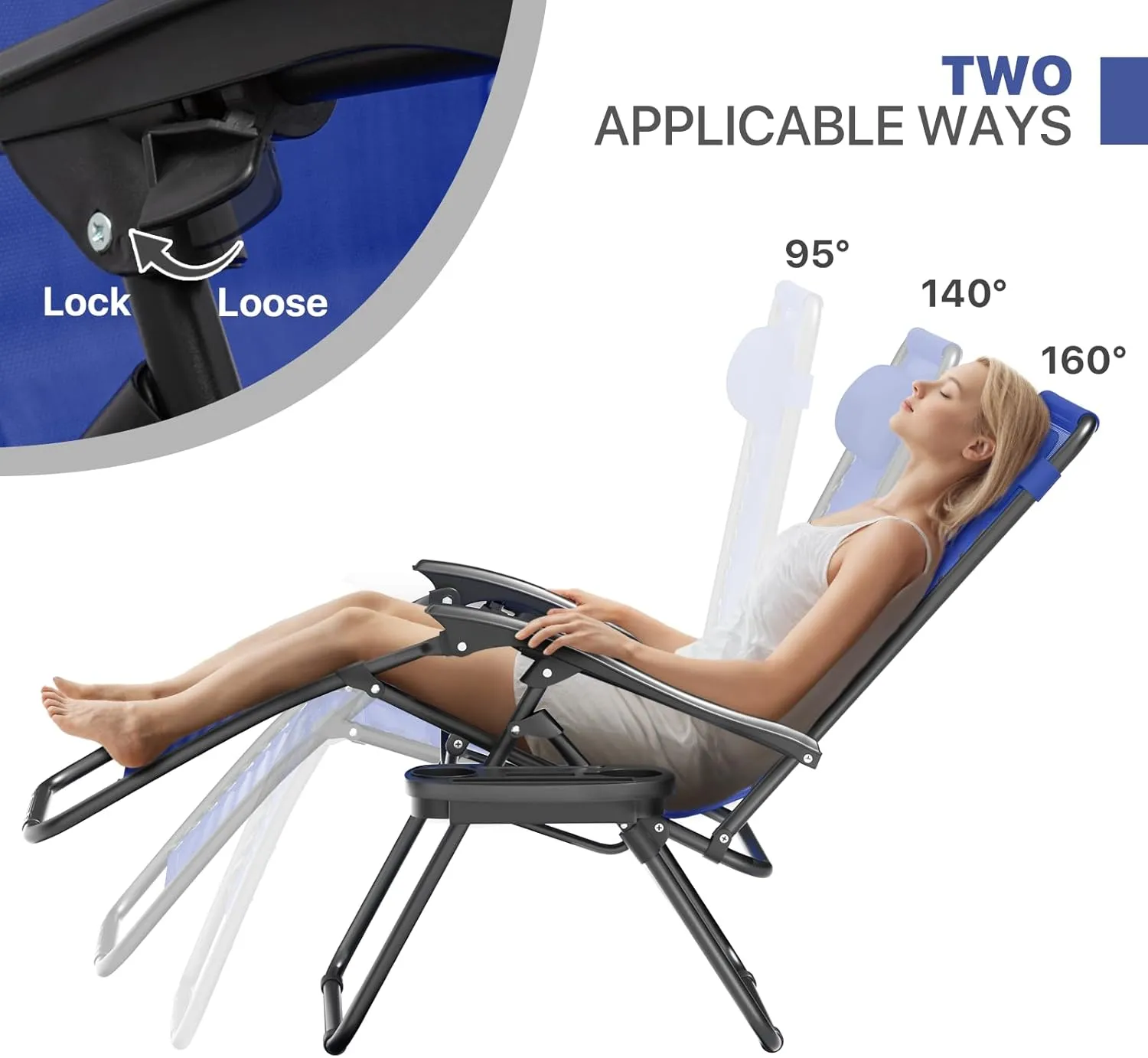 Magshion Zero Gravity Lounge Chairs Set of 2, Outdoor Patio Reclining Chair with Side Tray, Adjustable Anti-Gravity Recliners with Pillow Headrest, Folding Lounger for Lawn Camping Beach, Blue