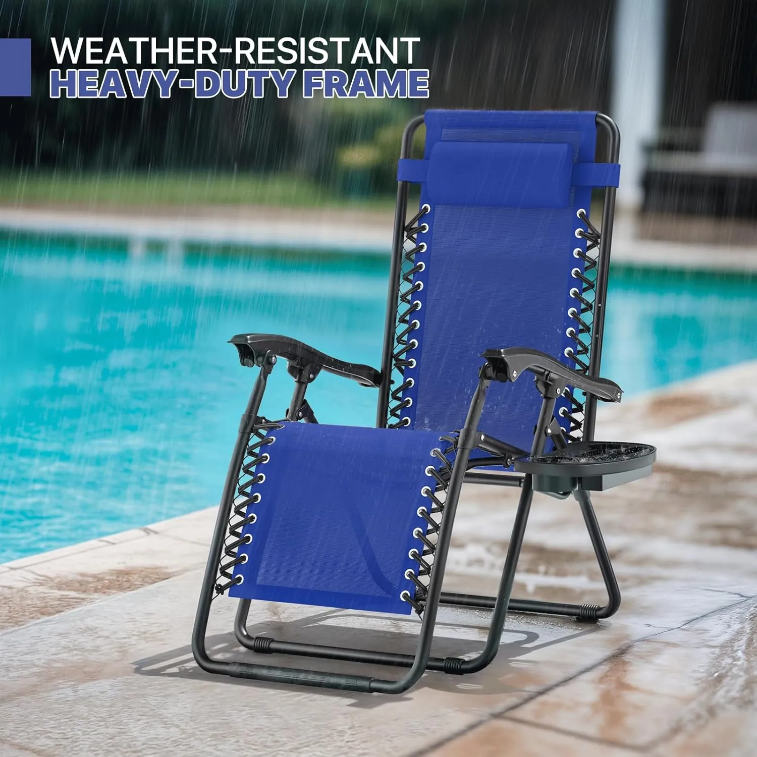 Magshion Zero Gravity Lounge Chairs Set of 2, Outdoor Patio Reclining Chair with Side Tray, Adjustable Anti-Gravity Recliners with Pillow Headrest, Folding Lounger for Lawn Camping Beach, Blue