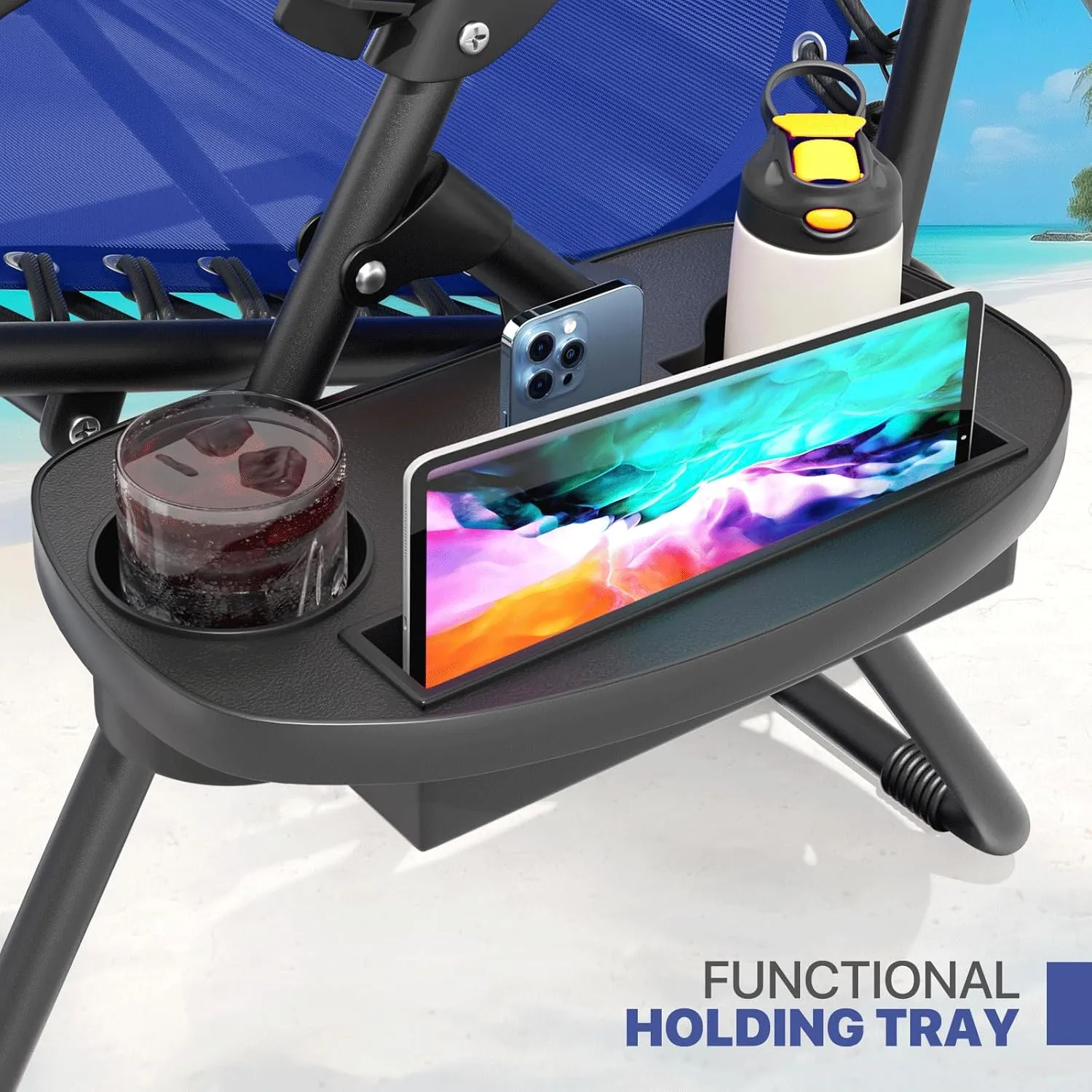 Magshion Zero Gravity Lounge Chairs Set of 2, Outdoor Patio Reclining Chair with Side Tray, Adjustable Anti-Gravity Recliners with Pillow Headrest, Folding Lounger for Lawn Camping Beach, Blue