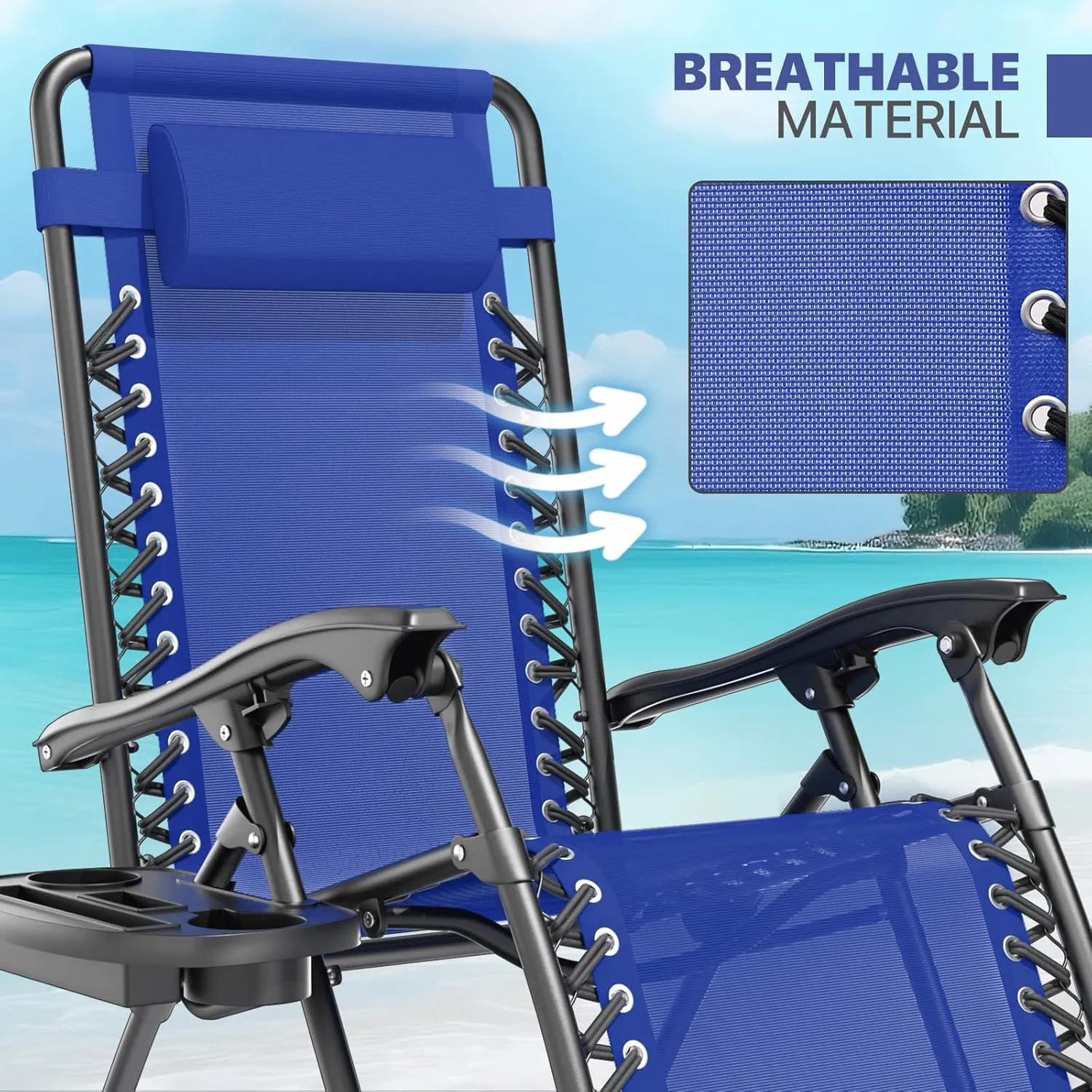 Magshion Zero Gravity Lounge Chairs Set of 2, Outdoor Patio Reclining Chair with Side Tray, Adjustable Anti-Gravity Recliners with Pillow Headrest, Folding Lounger for Lawn Camping Beach, Blue