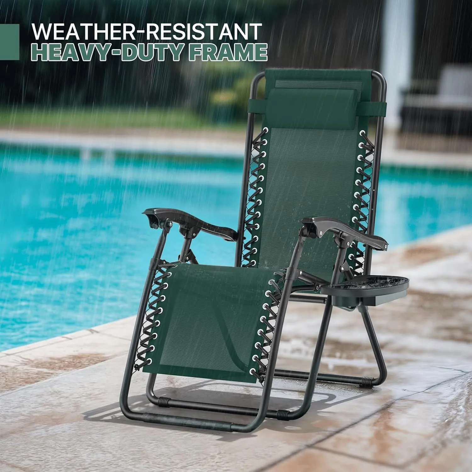 Magshion Zero Gravity Lounge Chairs Set of 2, Outdoor Patio Reclining Chair with Side Tray, Adjustable Anti-Gravity Recliners with Pillow Headrest, Folding Lounger for Lawn Camping Beach, Green