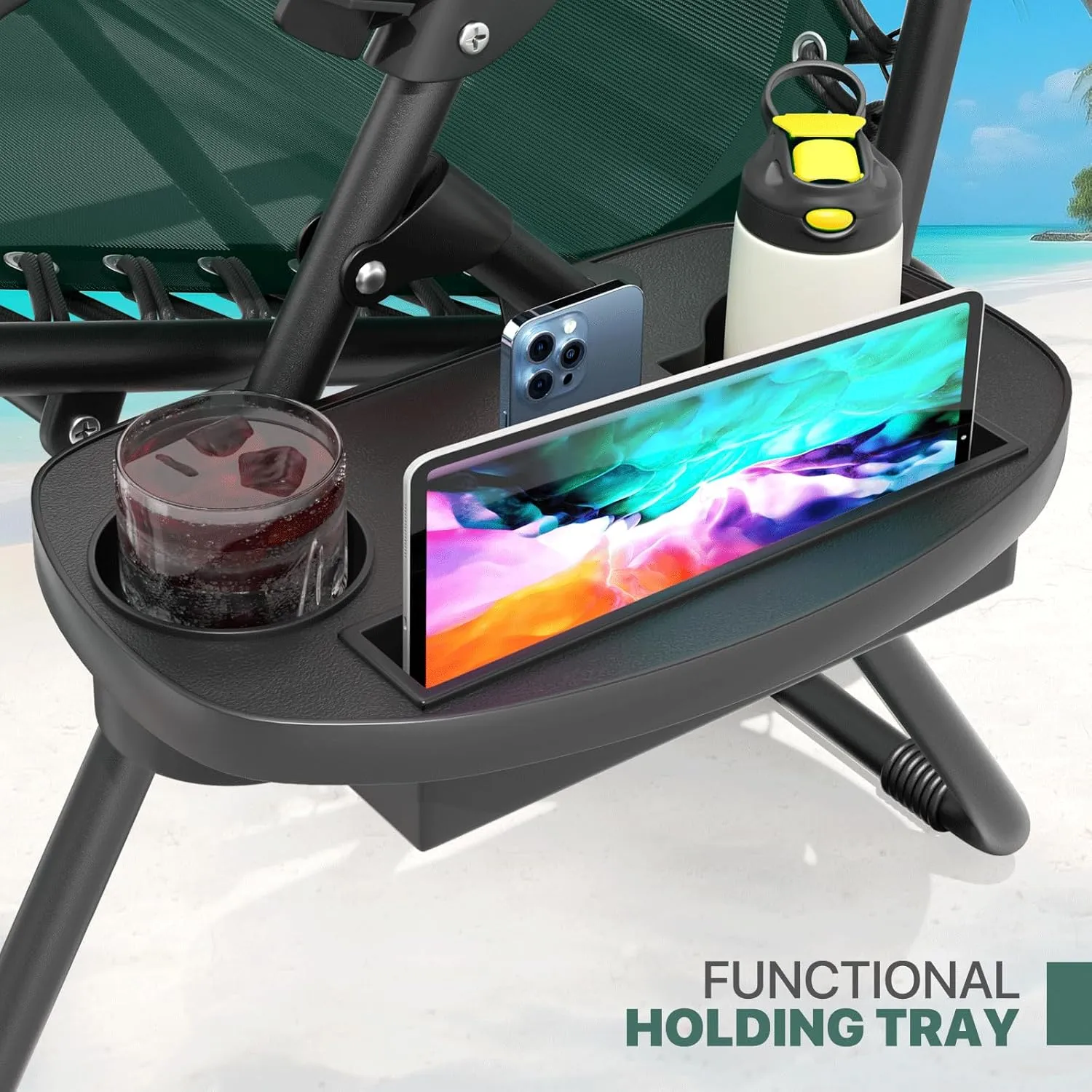 Magshion Zero Gravity Lounge Chairs Set of 2, Outdoor Patio Reclining Chair with Side Tray, Adjustable Anti-Gravity Recliners with Pillow Headrest, Folding Lounger for Lawn Camping Beach, Green