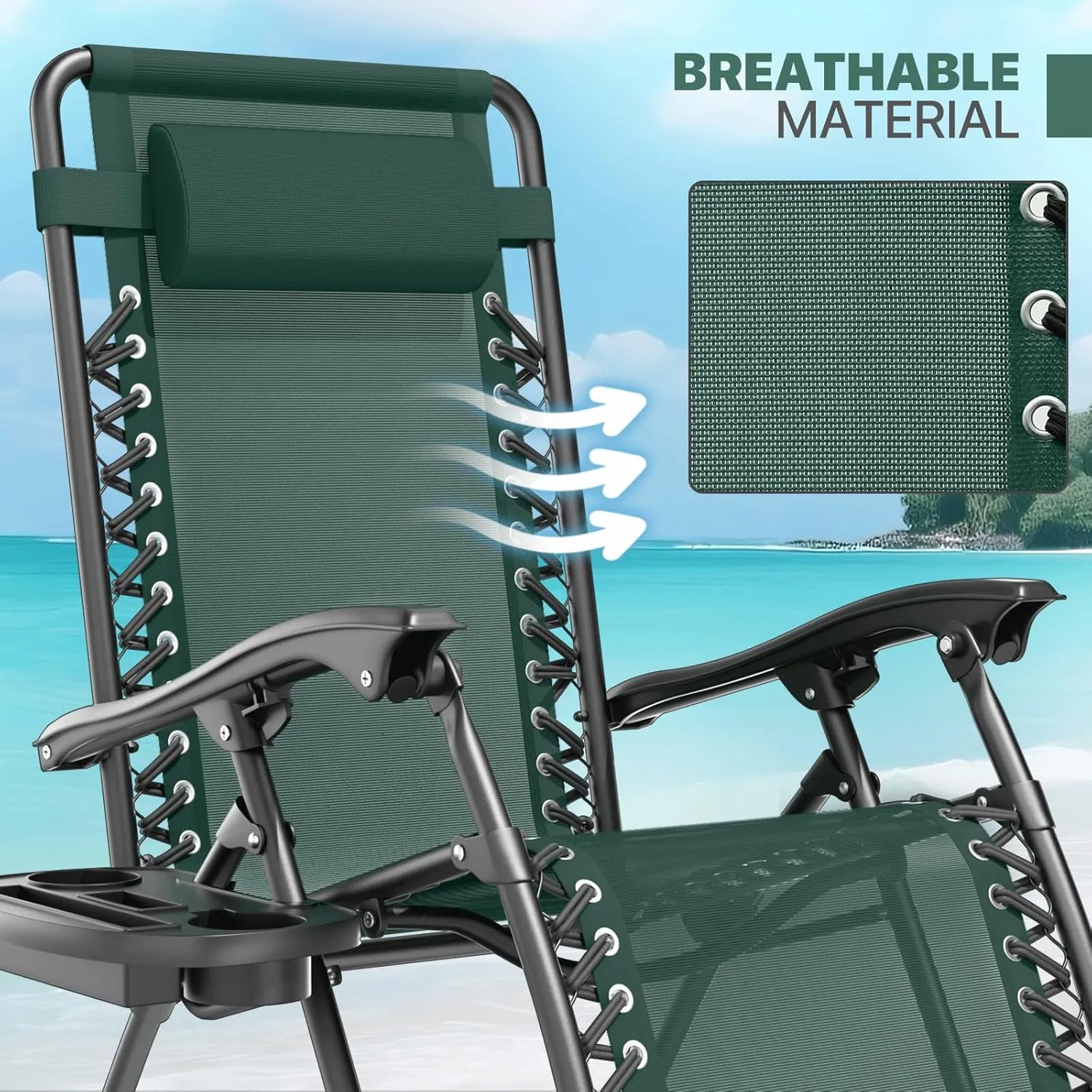 Magshion Zero Gravity Lounge Chairs Set of 2, Outdoor Patio Reclining Chair with Side Tray, Adjustable Anti-Gravity Recliners with Pillow Headrest, Folding Lounger for Lawn Camping Beach, Green