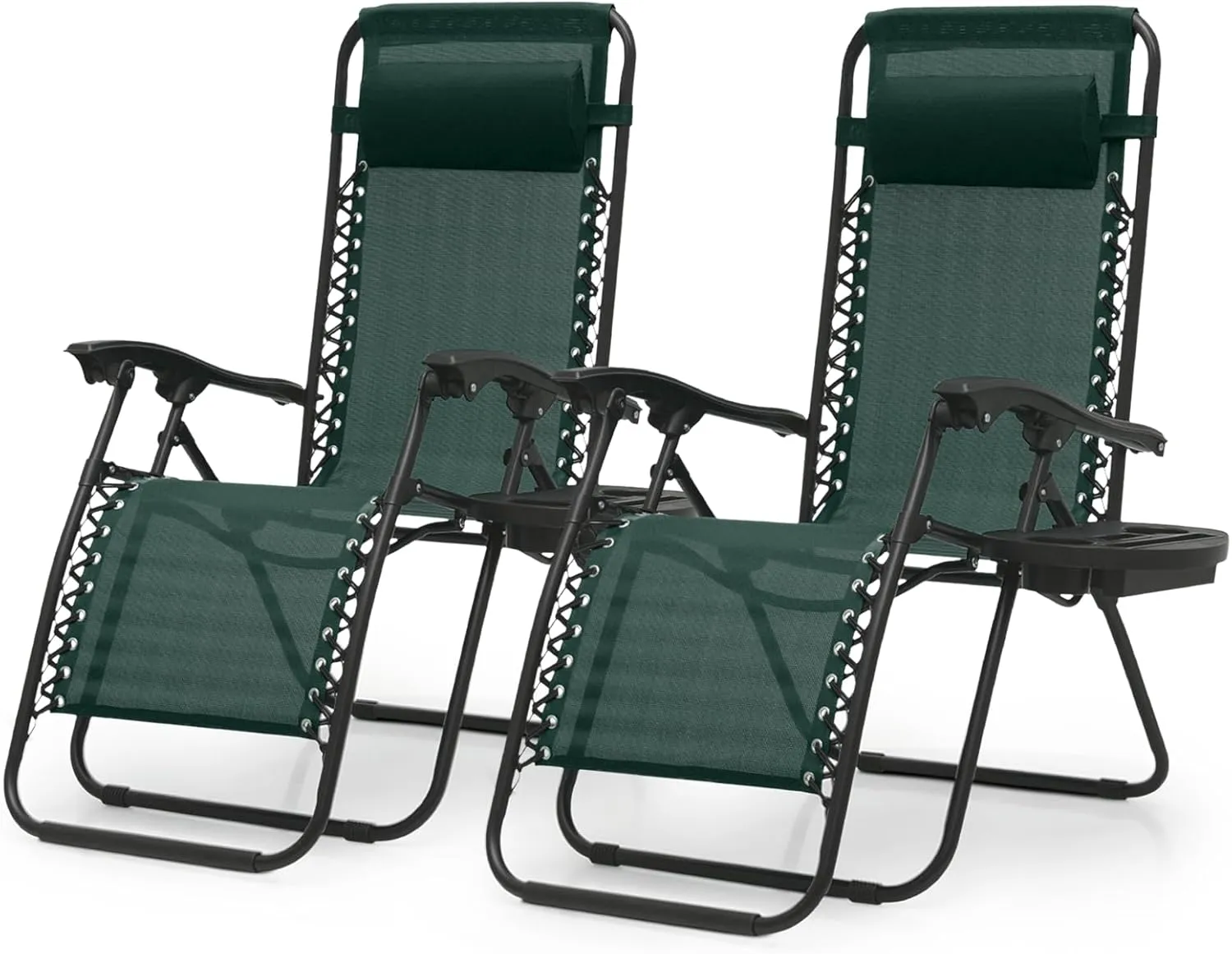 Magshion Zero Gravity Lounge Chairs Set of 2, Outdoor Patio Reclining Chair with Side Tray, Adjustable Anti-Gravity Recliners with Pillow Headrest, Folding Lounger for Lawn Camping Beach, Green