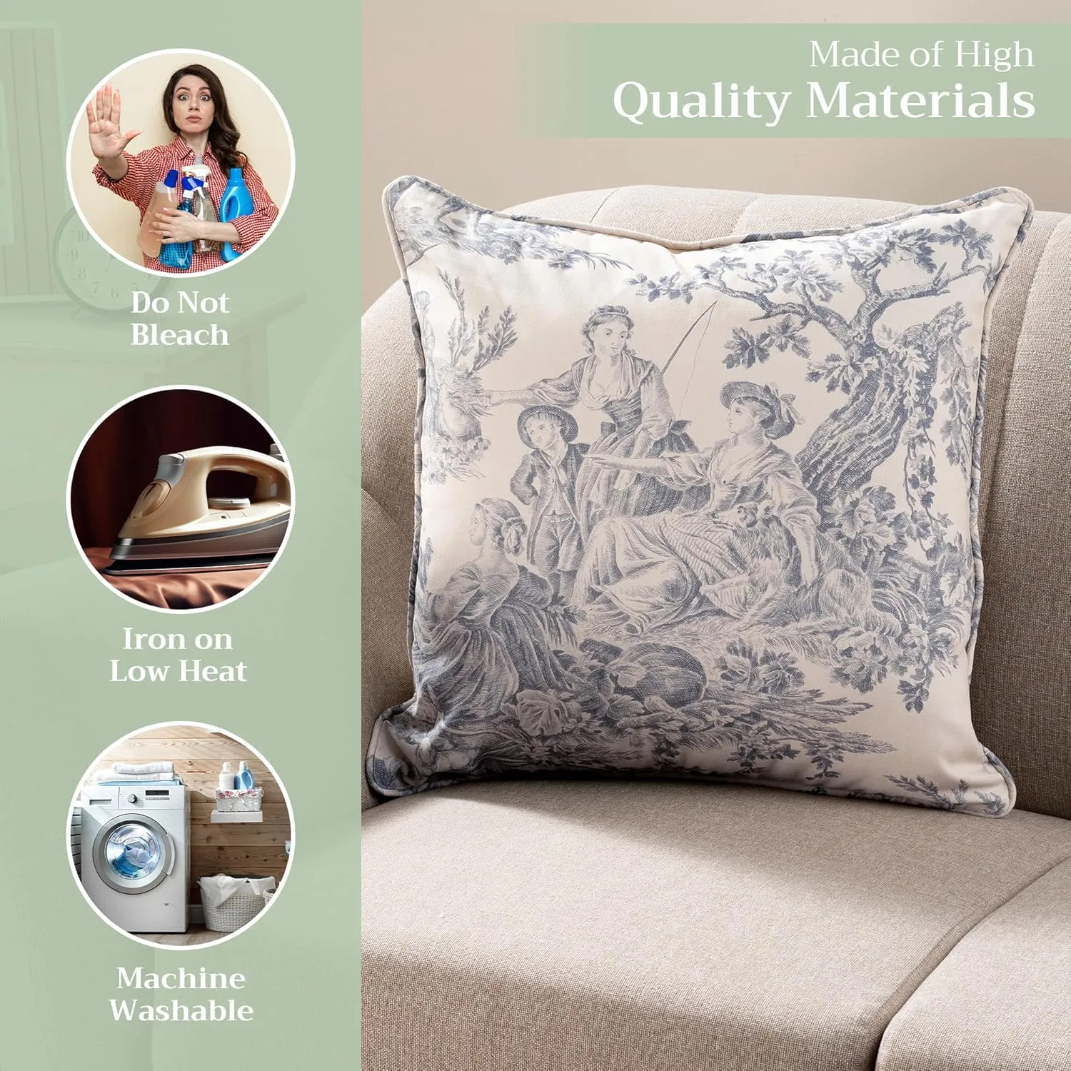 Maison d' Hermine Decorative Pillow Covers 18 x 18 Inch Square 100% Cotton Throw Pillow Covers with Invisible Zipper for Living Room Couch, Chair, Sofas, Bedroom, Home (The Miller - Paloma Grey)