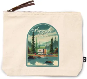 Mammoth Lakes, California, Outdoor Activity, at Home Anywhere, Camper in Evergreens, 100% Cotton Zipper Pouch, Travel Accessory, Go Bag