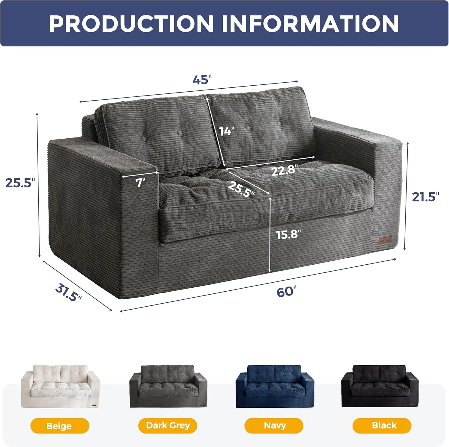 MAXYOYO Bean Bag Chair for Adults, Upholstered Floor Sofa with Armrests, Loveseat Boneless Couch with Tufted Cushion & Backrest, Sofa in A Box, Large Bean Bag Couch for Bedroom Living Room, Dark Grey
