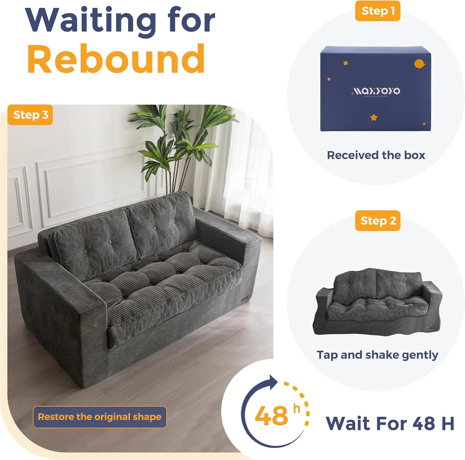MAXYOYO Bean Bag Chair for Adults, Upholstered Floor Sofa with Armrests, Loveseat Boneless Couch with Tufted Cushion & Backrest, Sofa in A Box, Large Bean Bag Couch for Bedroom Living Room, Dark Grey