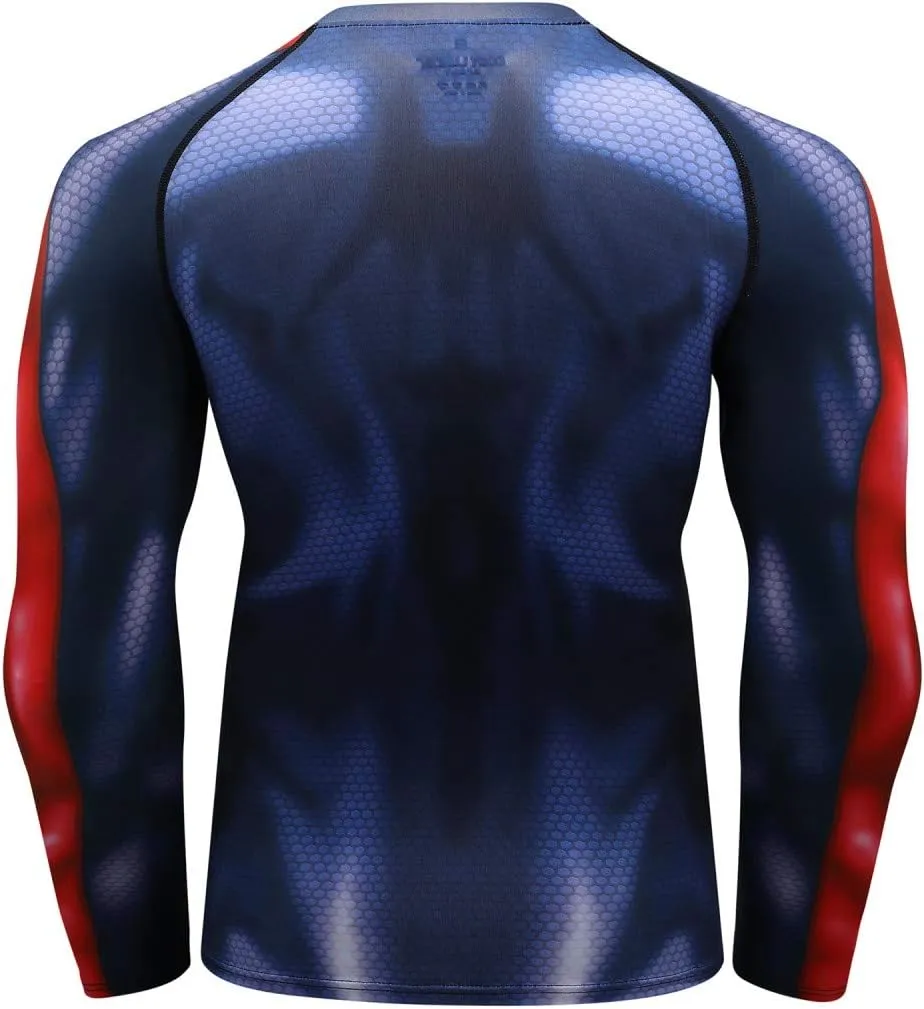 Men Cool Dry 3D Digital Printing Compression Long Sleeve Base Layer Shirts, Sports& Fitness Tee