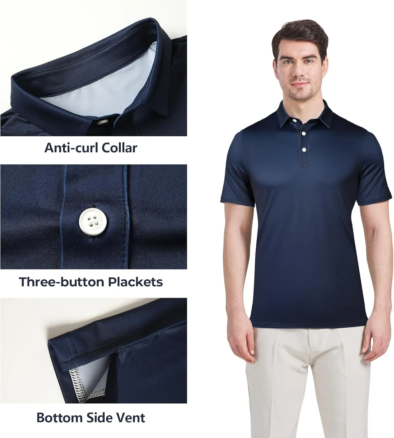 Men's Golf Shirts-Moisture Wicking Dry Fit Performance Recycled Polo Short Sleeve for Bussiness Casual Tennis