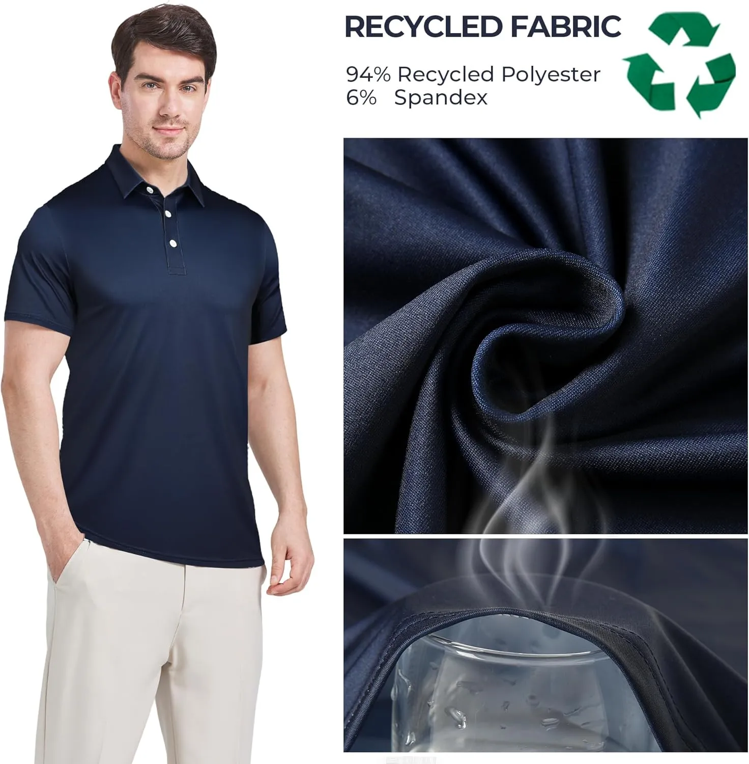 Men's Golf Shirts-Moisture Wicking Dry Fit Performance Recycled Polo Short Sleeve for Bussiness Casual Tennis