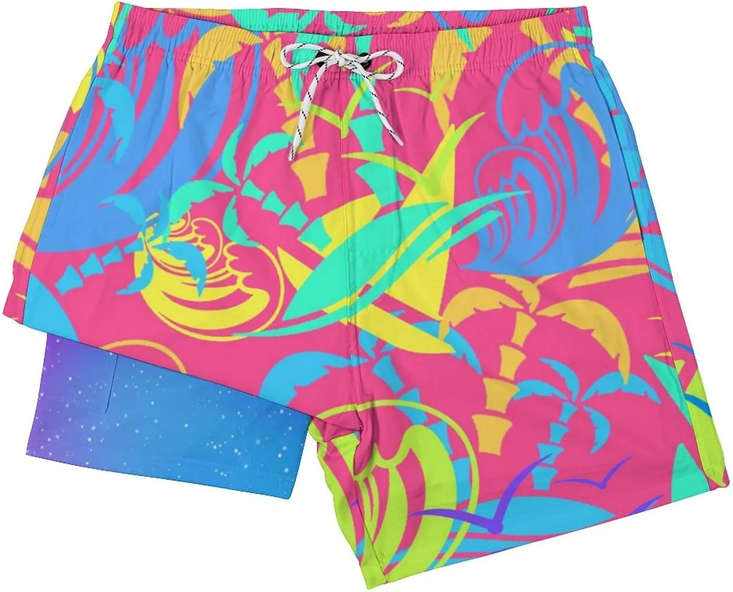 Mens Swim Trunks with Compression Liner 5 Inseam Quick Dry Swimwear Bathing Suit Swimming Board Shorts with 4 Pocket