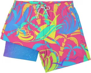 Mens Swim Trunks with Compression Liner 5 Inseam Quick Dry Swimwear Bathing Suit Swimming Board Shorts with 4 Pocket