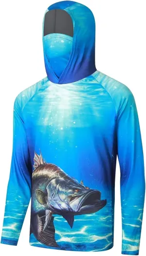 Men's UPF50  Sun Protection Hoodie Shirt Fashion Loose Long Sleeve Rash Guard Casual Fishing Shirt with Face Mask Plus Size