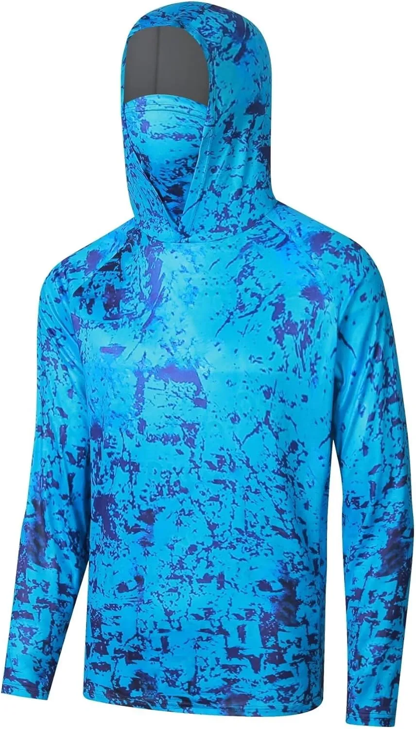 Men's UPF50  Sun Protection Hoodie Shirt Fashion Loose Long Sleeve Rash Guard Casual Fishing Shirt with Face Mask Plus Size