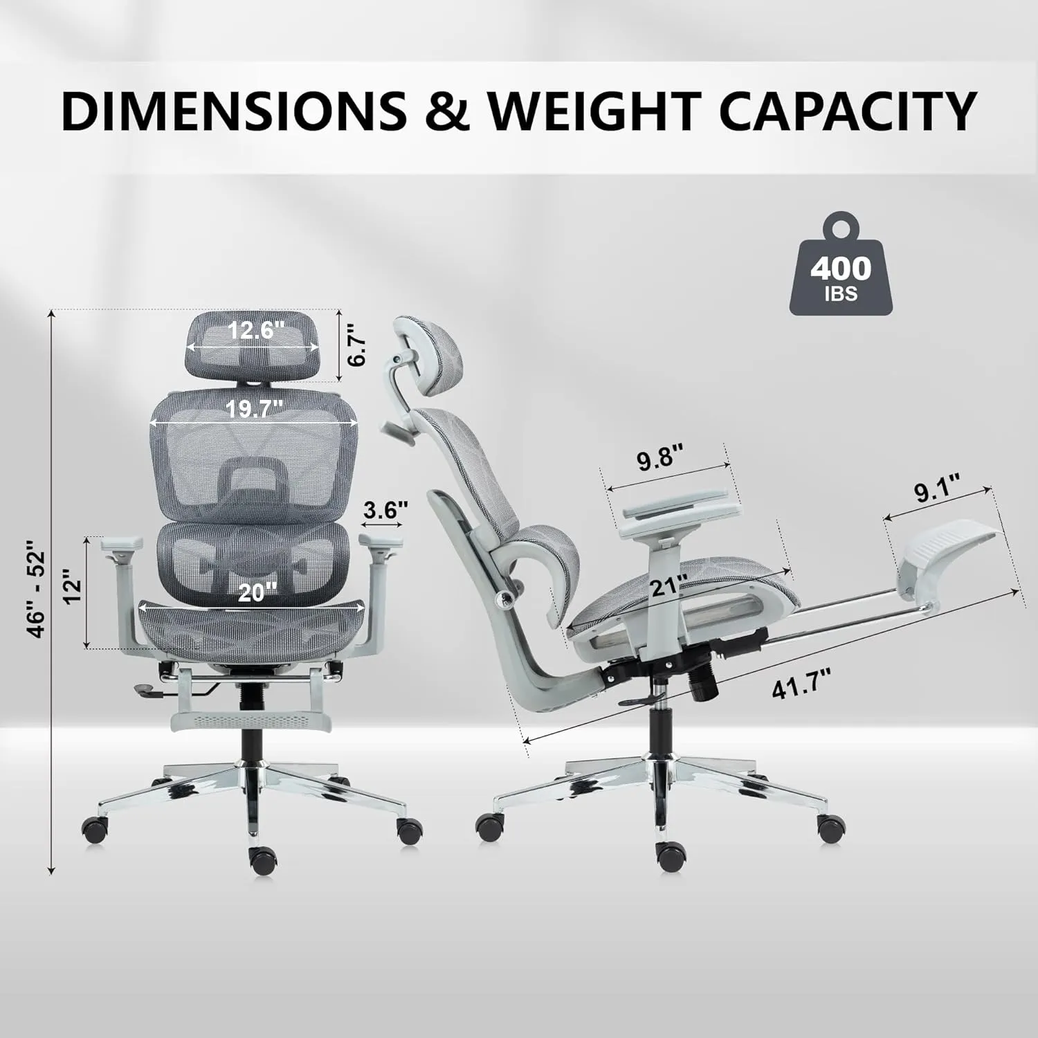 Mesh Ergonomic Home Office Chair with Footrest,Big and Tall,High Back Gaming Chair,Comfortable Lumbar Support, Ajustable 3D Armrest & 2D Headrest(Grey)