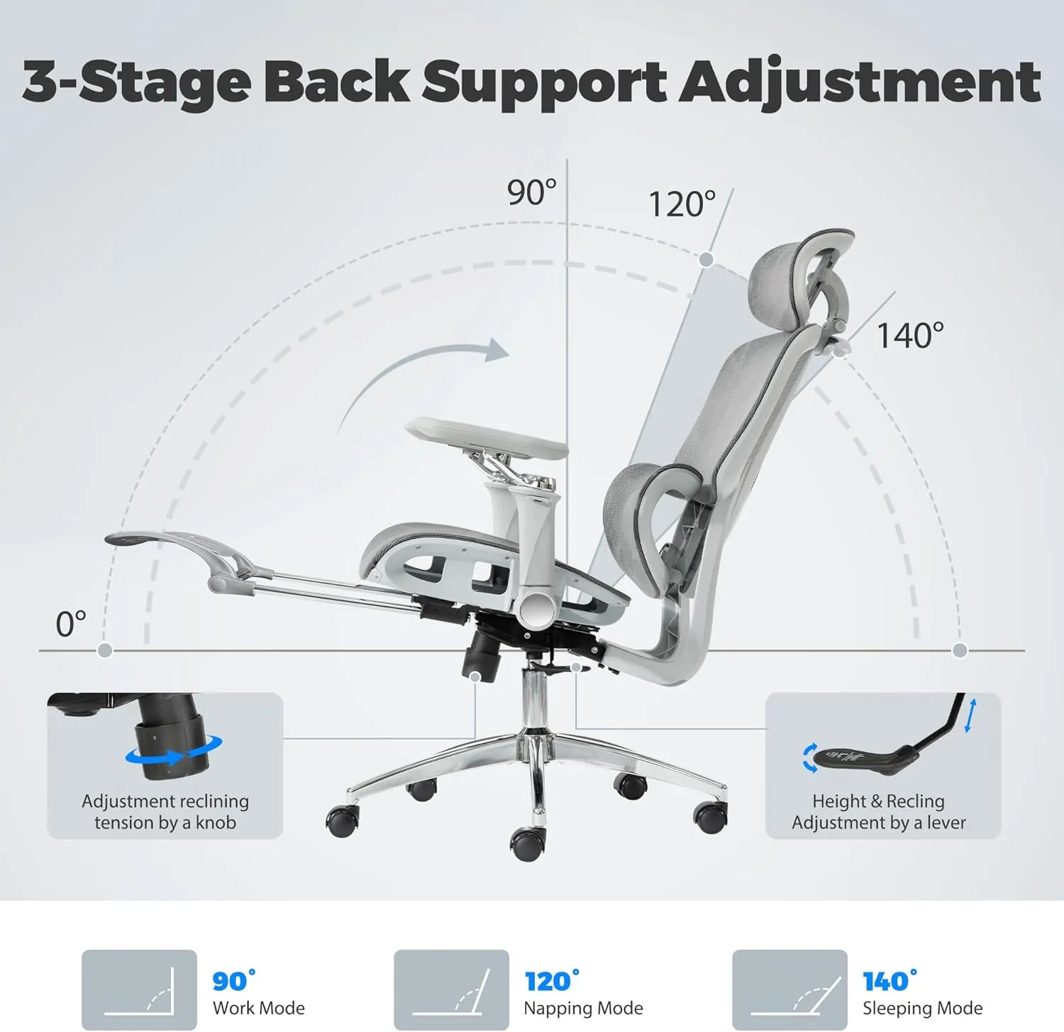 Mesh Ergonomic Office Chair with 6D Armrests,High Back Mesh Gaming Chair with Lumbar Support,Adjustable Seat Depth,3D Headrest,Footrest for Big & Tall(Silver)