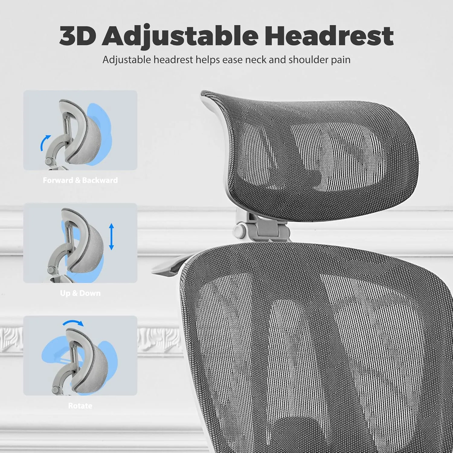 Mesh Ergonomic Office Chair with 6D Armrests,High Back Mesh Gaming Chair with Lumbar Support,Adjustable Seat Depth,3D Headrest,Footrest for Big & Tall(Silver)