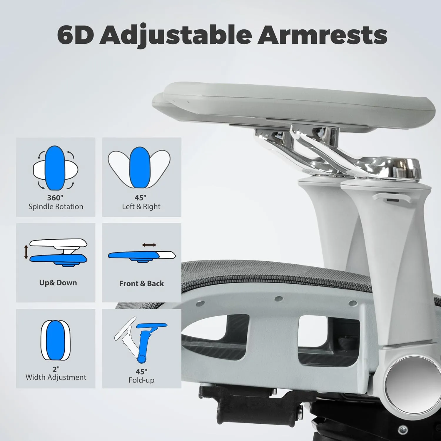 Mesh Ergonomic Office Chair with 6D Armrests,High Back Mesh Gaming Chair with Lumbar Support,Adjustable Seat Depth,3D Headrest,Footrest for Big & Tall(Silver)