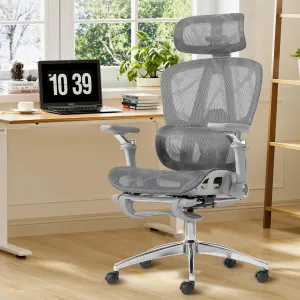 Mesh Ergonomic Office Chair with 6D Armrests,High Back Mesh Gaming Chair with Lumbar Support,Adjustable Seat Depth,3D Headrest,Footrest for Big & Tall(Silver)