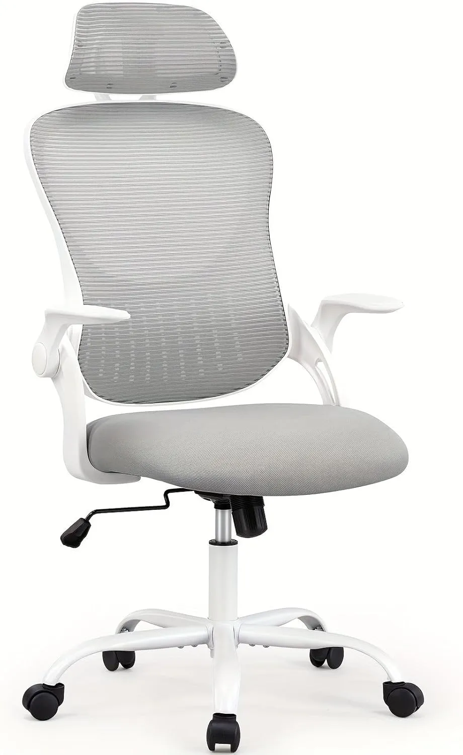 Mesh Ergonomic Office Computer Desk Chair with Adjustable Headrests & Flip-up Arms,for Living Room,Bedroom,Study,Office(26.7"×20.08"×53"). (Light Gray)