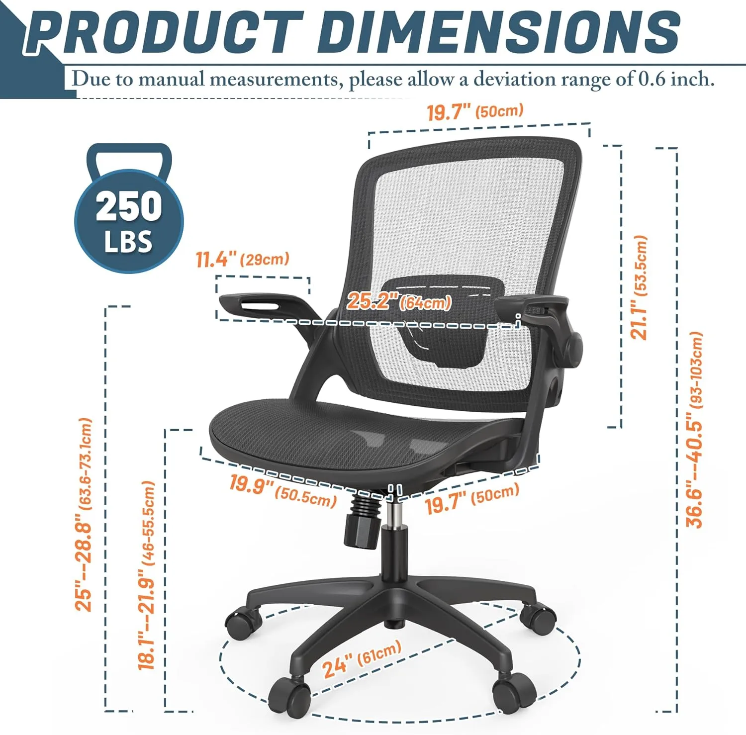 Mesh Seat Home Office Desk Computer Task Chair Comfortable with Height Adjustable Back Support Flip Up Arms Swivel Wheels for Adult Student
