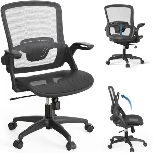 Mesh Seat Home Office Desk Computer Task Chair Comfortable with Height Adjustable Back Support Flip Up Arms Swivel Wheels for Adult Student