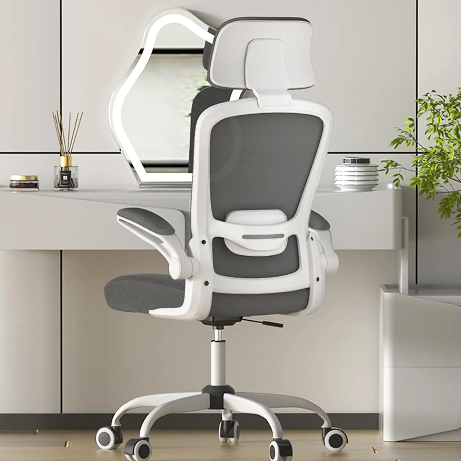 Mimoglad Office Chair, Comfy Desk Chair - High Back Ergonomic Computer Chair with Adjustable Lumbar Support & Headrest, Flip-up Armrests for Guitar Playing, Swivel Task Chair for Home Office
