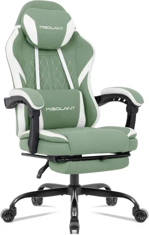 Misolant Gaming Chair, Fabric Gamer Chair with footrest for Adults, High Back Ergonomic Computer Game Chair with Adjustable Headrest and Massage Lumbar Support, 90-155° Recline Free, Green