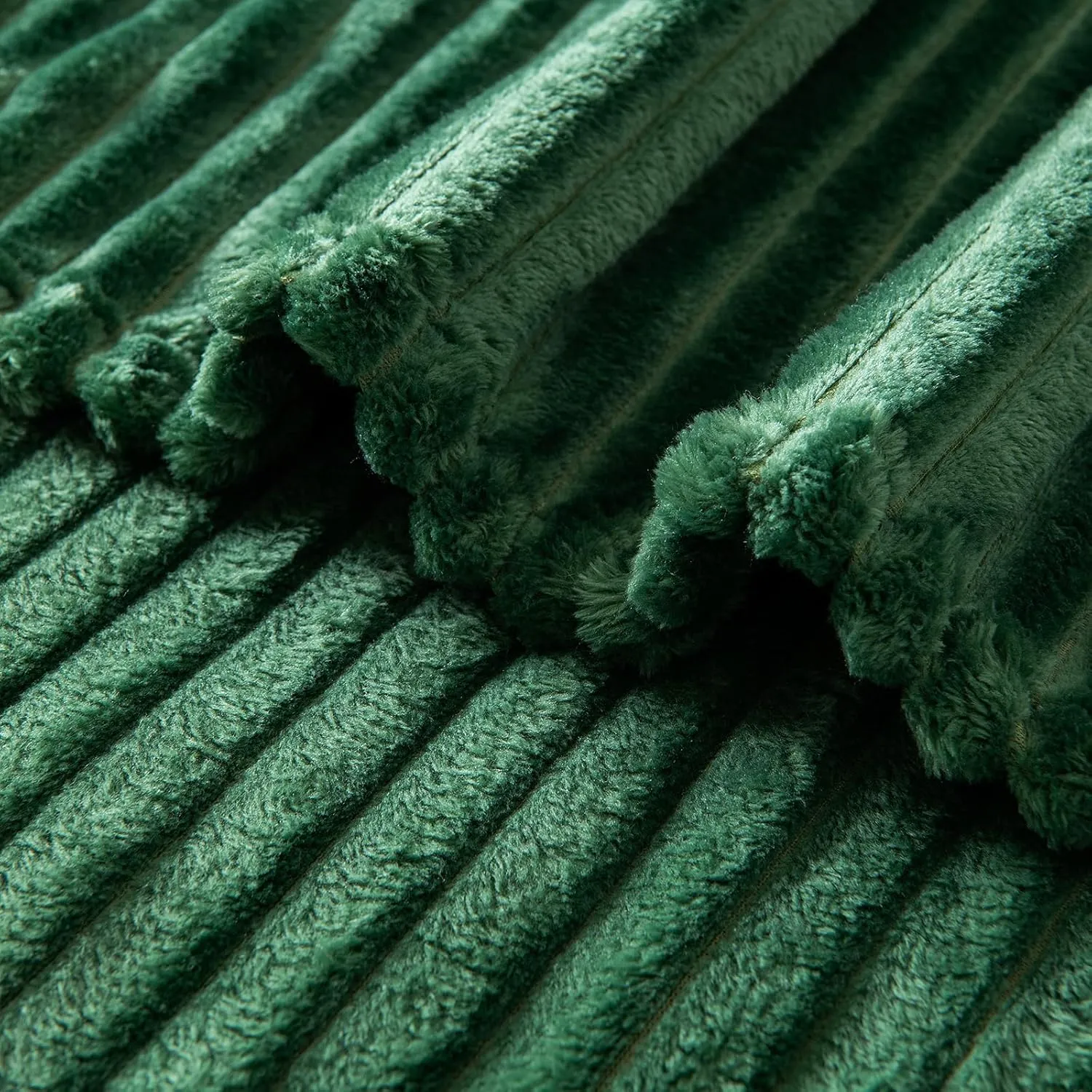 MIULEE Fleece Throw Blanket for Couch 300GSM Super Soft Lightweight Plush Striped, Dark Green Warm Cozy Breathable Ribbed Blanket for Bed/Sofa Christmas Decor, Throw Size 50"x60"
