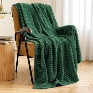 MIULEE Fleece Throw Blanket for Couch 300GSM Super Soft Lightweight Plush Striped, Dark Green Warm Cozy Breathable Ribbed Blanket for Bed/Sofa Christmas Decor, Throw Size 50"x60"