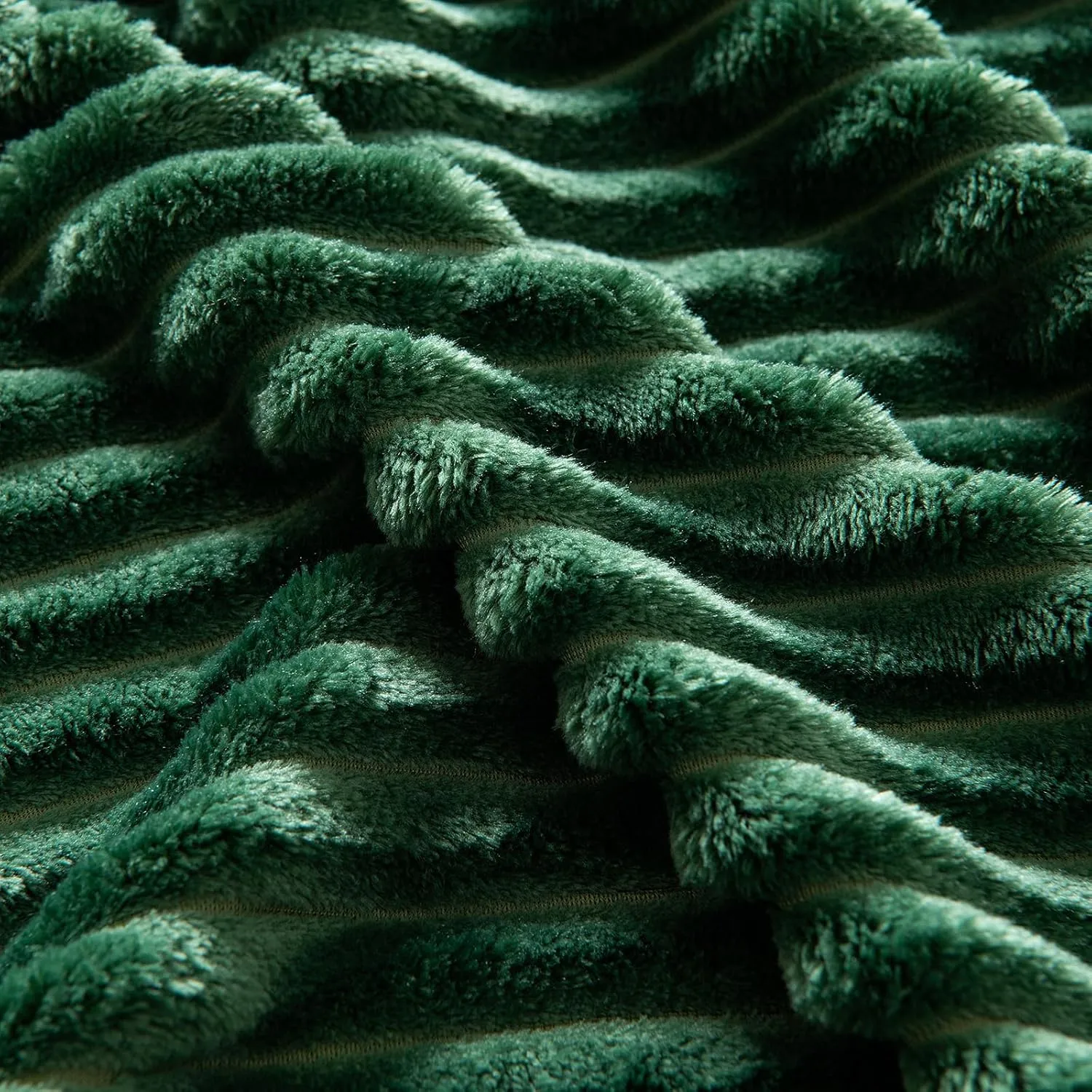 MIULEE Fleece Throw Blanket for Couch 300GSM Super Soft Lightweight Plush Striped, Dark Green Warm Cozy Breathable Ribbed Blanket for Bed/Sofa Christmas Decor, Throw Size 50"x60"