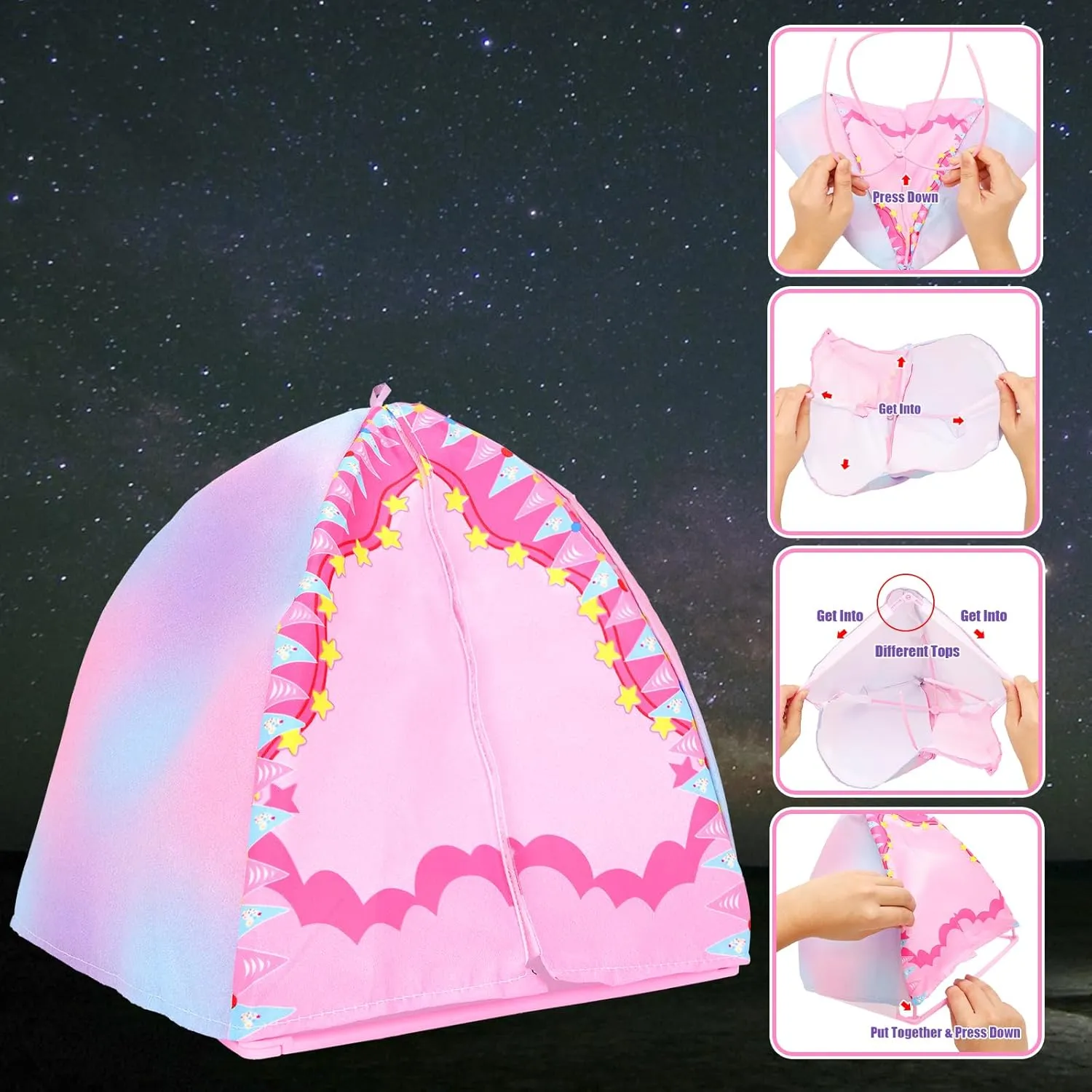 Miunana 35PCS Doll Camping Playset for 11.5" Girl Dolls - STEM Tent with Backpack, BBQ Grill & Stargazing Tools Pretend Play Outdoor Adventure Toy