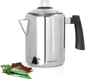 Mixpresso Stainless Steel Coffee Percolator Stovetop, 37oz Classic Percolator Coffee Pot, Excellent For Camping Pot, 5-8 Cup Stove Top Coffee Maker, Cool-Touch Handle