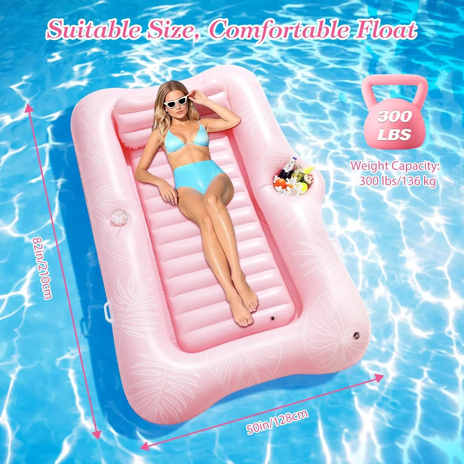 MoKo Pool Floats Adult, Large Floating Bed with Ice Bar, Tanning Bed Pool Raft Inflatable Lounger with Drink Holder Tanning Chair Inflatable Pool Toys for Party Beach Backyard
