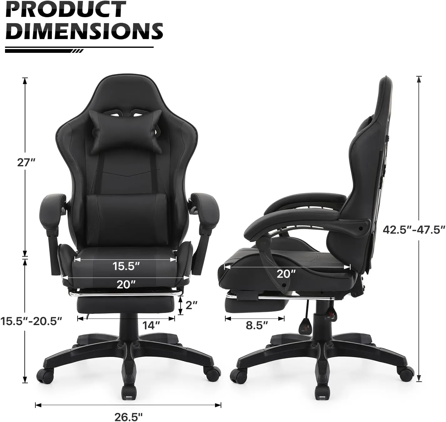 MoNiBloom Computer Gaming Chair with Footrest and Lumbar Support, Adjustable Hight Ergonomic Racing Chair for Adult Teen Office or Gaming, Carbon Fiber Leather High Back Video Game Chair, Black