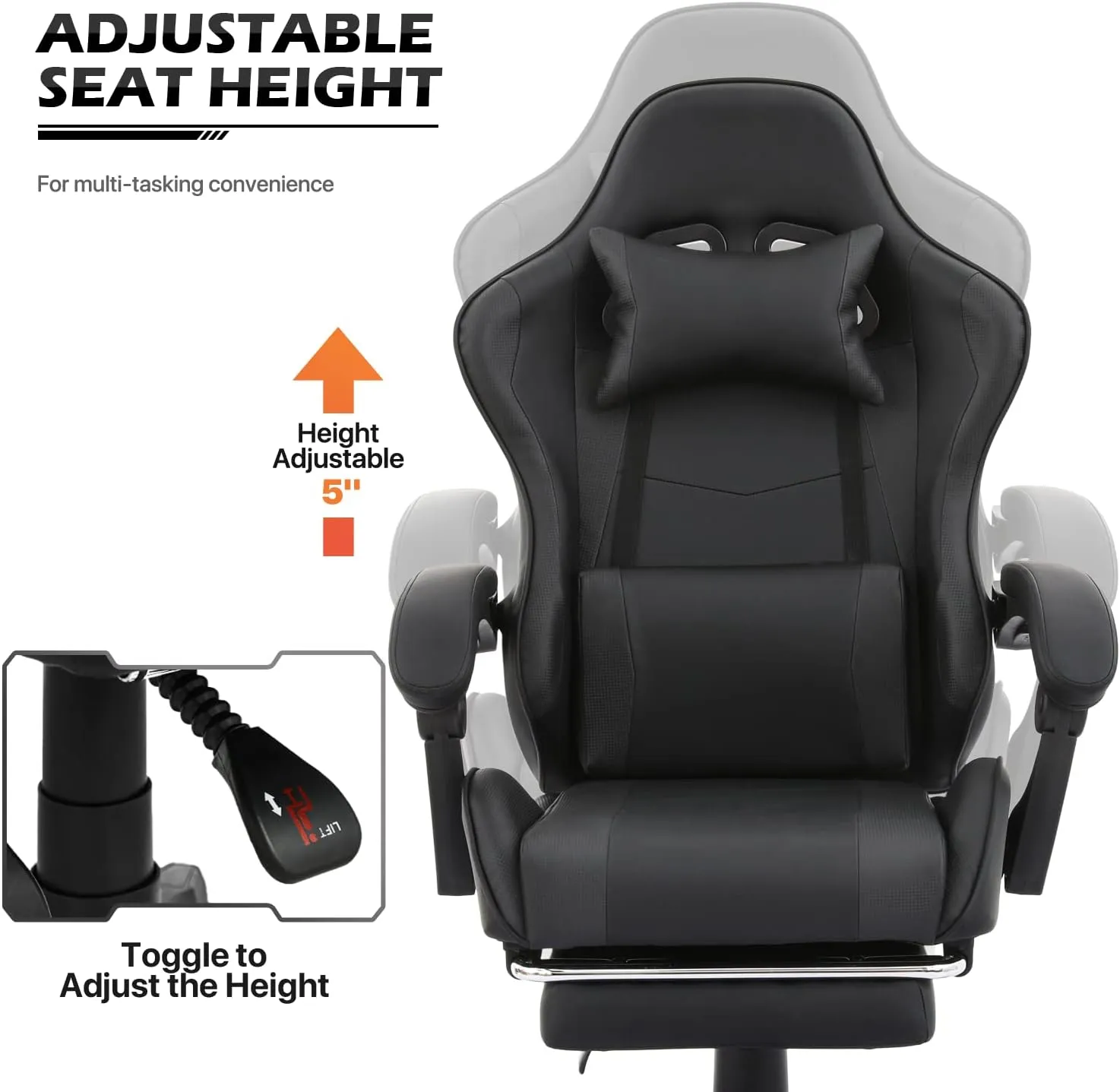 MoNiBloom Computer Gaming Chair with Footrest and Lumbar Support, Adjustable Hight Ergonomic Racing Chair for Adult Teen Office or Gaming, Carbon Fiber Leather High Back Video Game Chair, Black