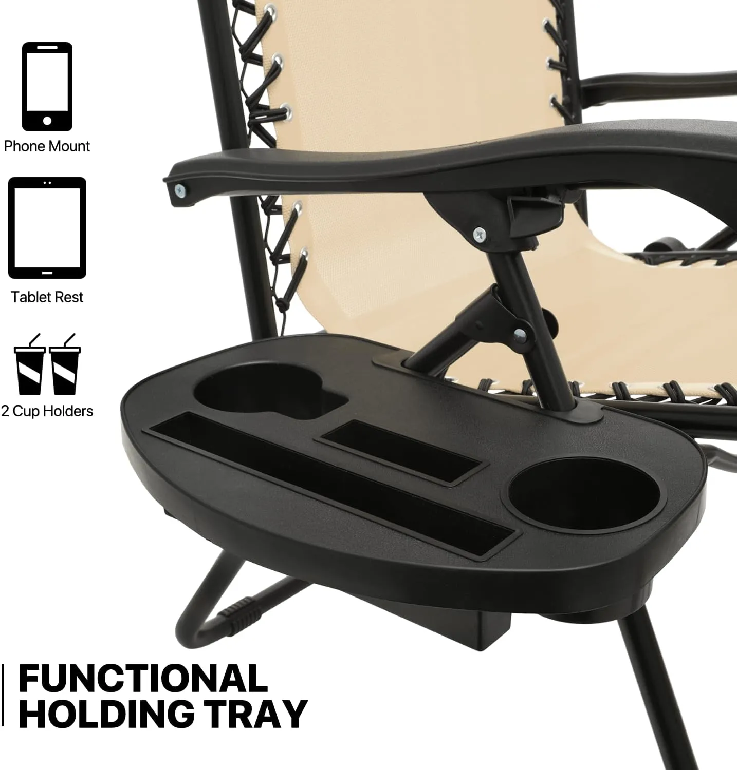 MoNiBloom Zero Gravity Chairs Set of 2 Outdoor Folding Patio Lounge Chairs for Outside Reclining Lawn Chairs Recliner Beach Chairs for Adults, Cream