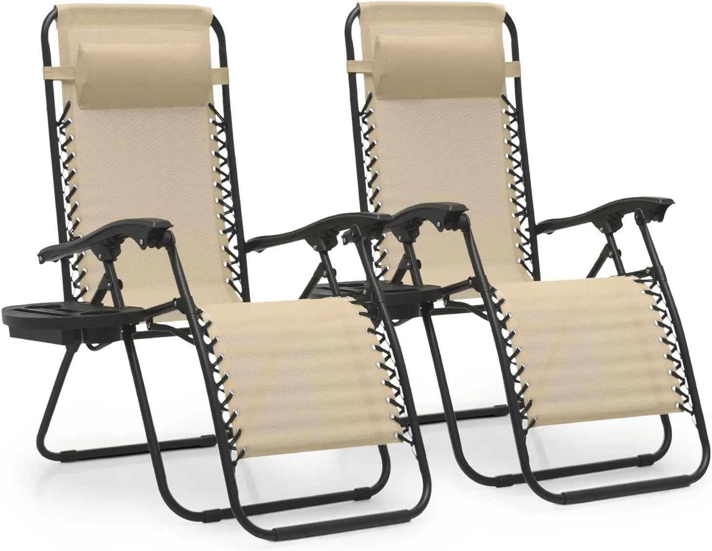 MoNiBloom Zero Gravity Chairs Set of 2 Outdoor Folding Patio Lounge Chairs for Outside Reclining Lawn Chairs Recliner Beach Chairs for Adults, Cream