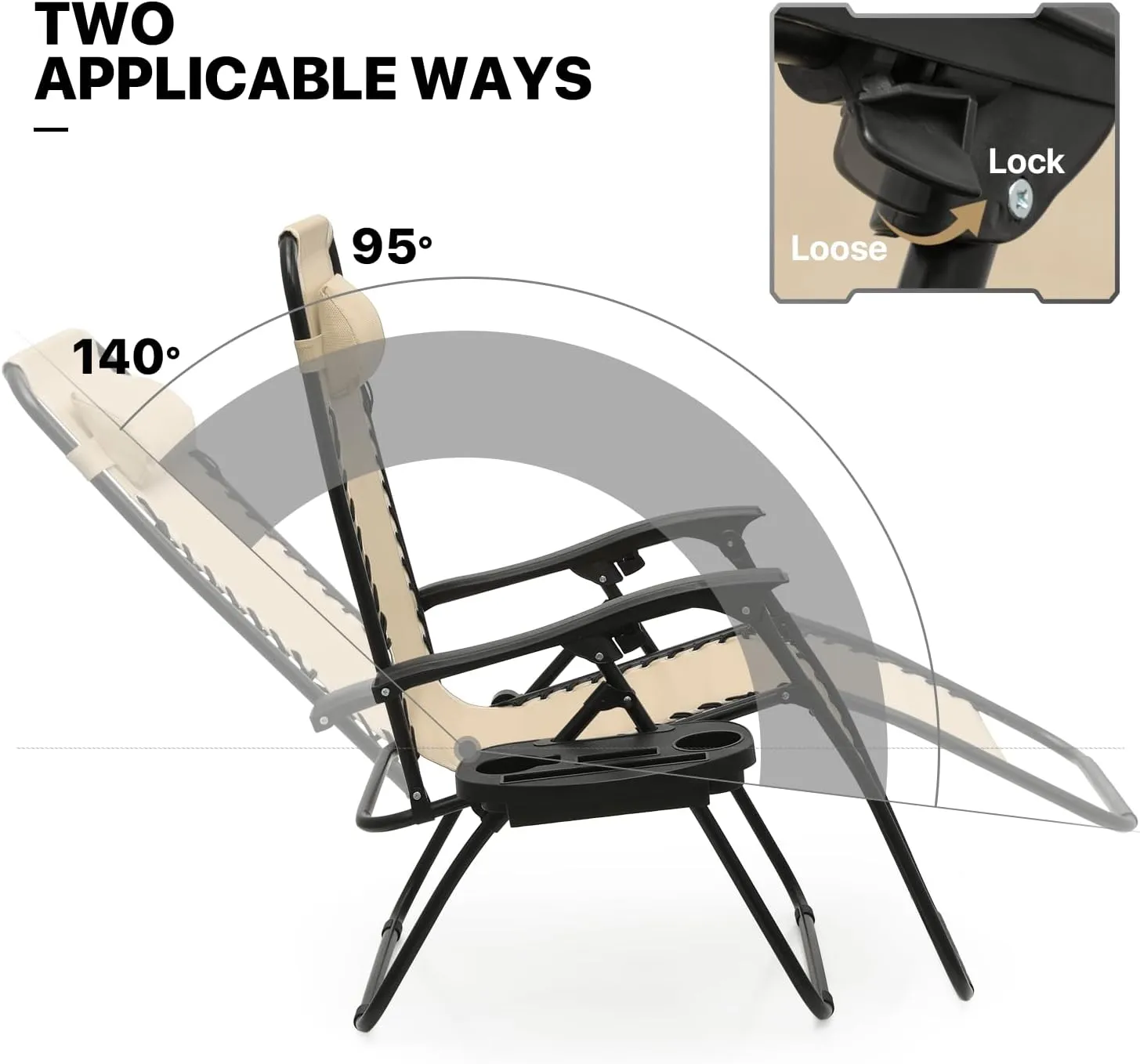 MoNiBloom Zero Gravity Chairs Set of 2 Outdoor Folding Patio Lounge Chairs for Outside Reclining Lawn Chairs Recliner Beach Chairs for Adults, Cream