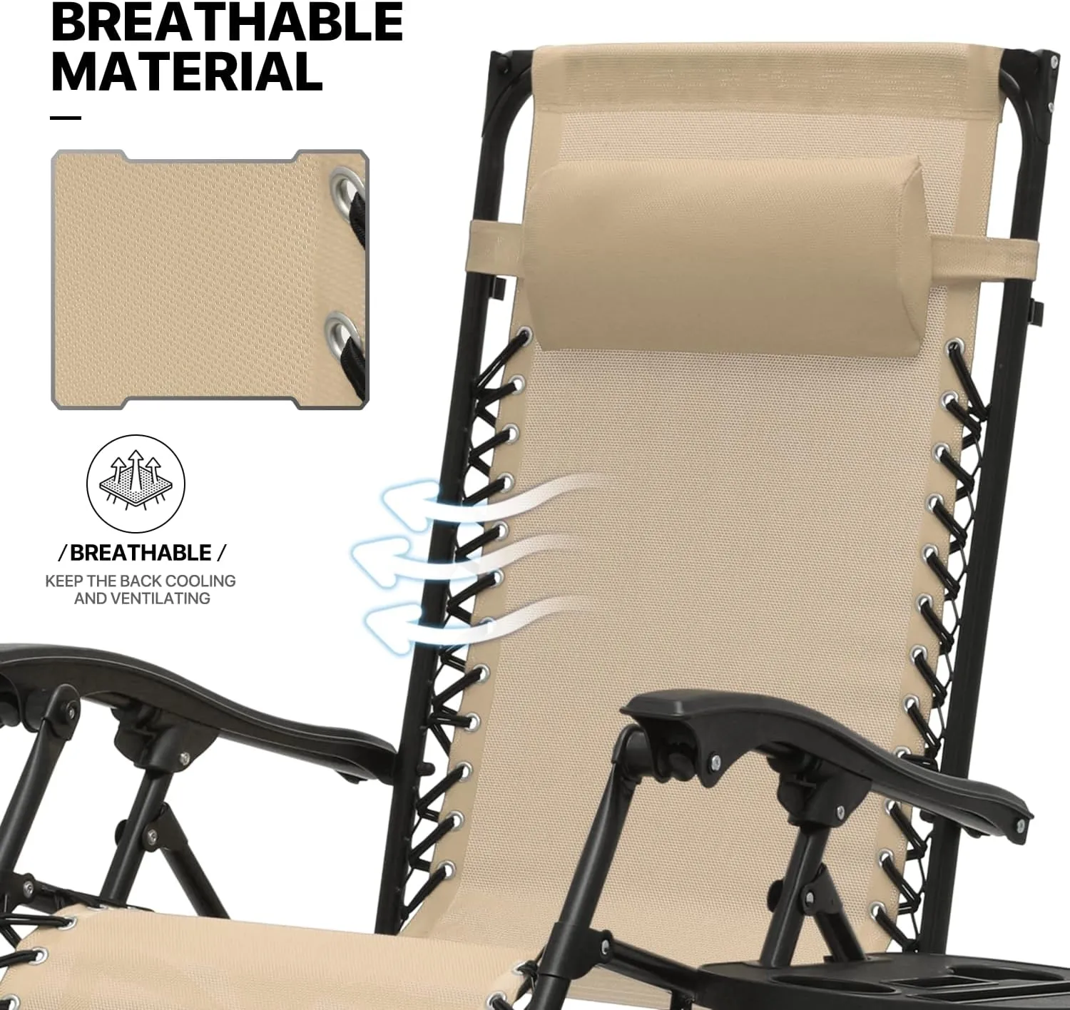 MoNiBloom Zero Gravity Chairs Set of 2 Outdoor Folding Patio Lounge Chairs for Outside Reclining Lawn Chairs Recliner Beach Chairs for Adults, Cream