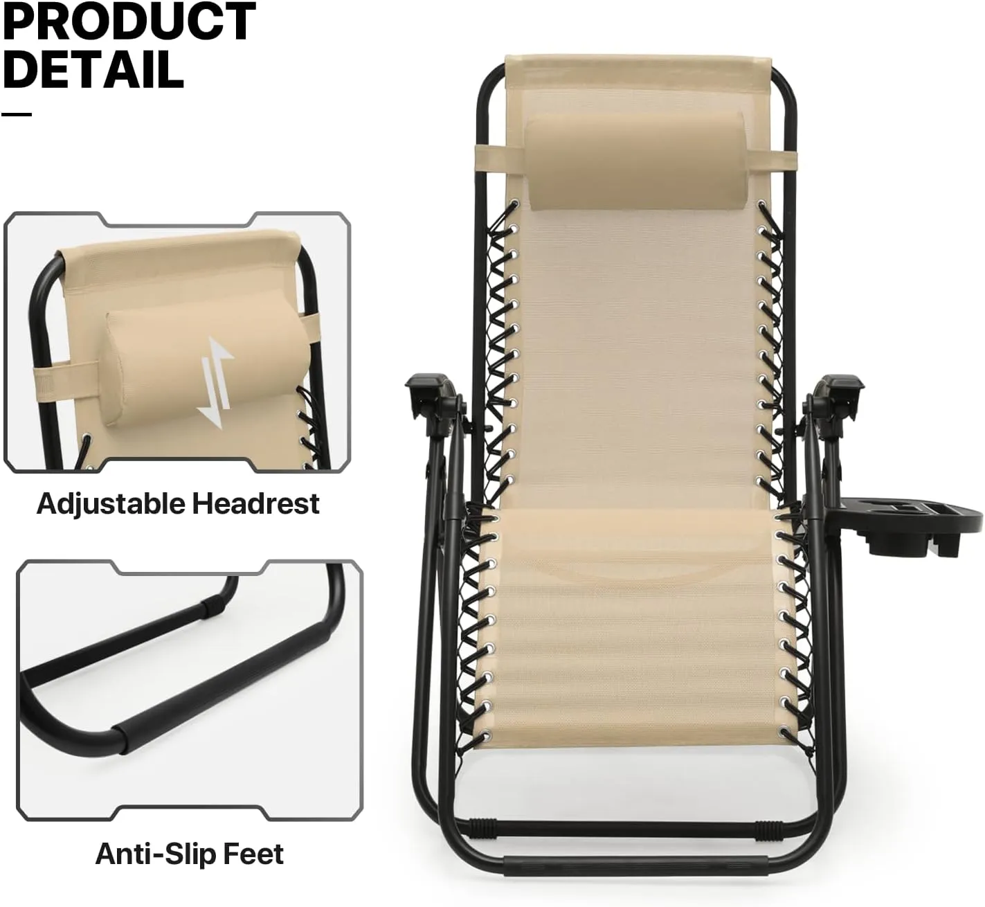 MoNiBloom Zero Gravity Chairs Set of 2 Outdoor Folding Patio Lounge Chairs for Outside Reclining Lawn Chairs Recliner Beach Chairs for Adults, Cream
