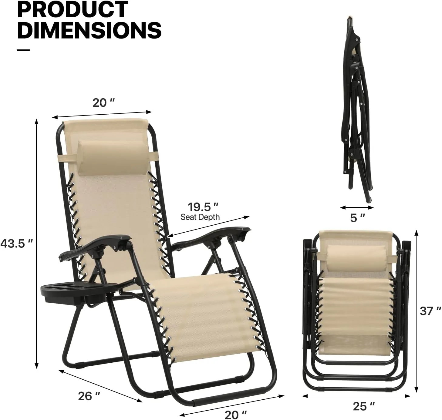 MoNiBloom Zero Gravity Chairs Set of 2 Outdoor Folding Patio Lounge Chairs for Outside Reclining Lawn Chairs Recliner Beach Chairs for Adults, Cream